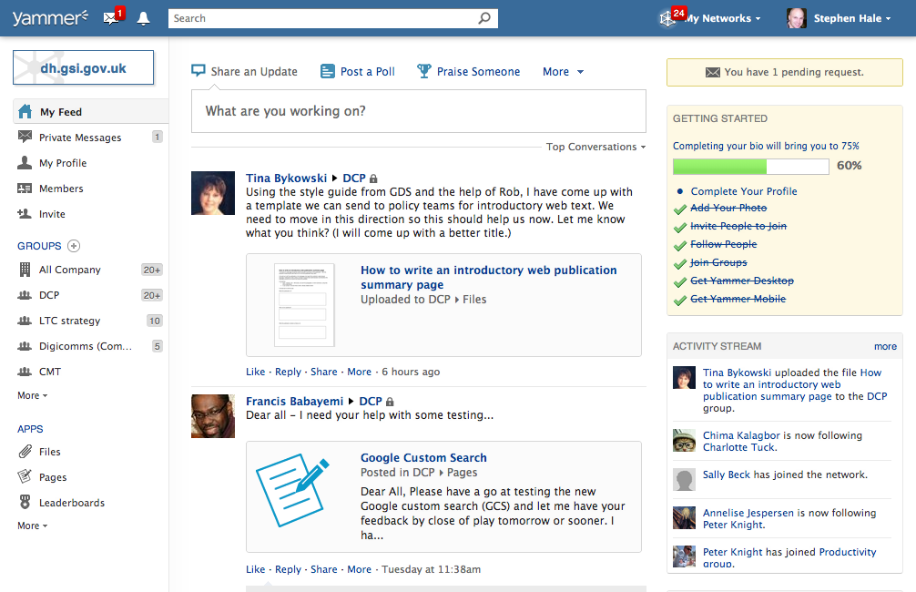 Screenshot from Yammer