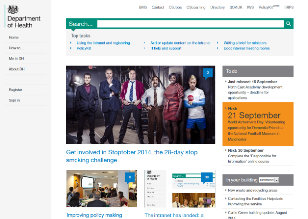 Image of the DH intranet homepage