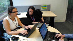 Naomi Walker (left) and Amanda McMenamin (right) during a team planning session.