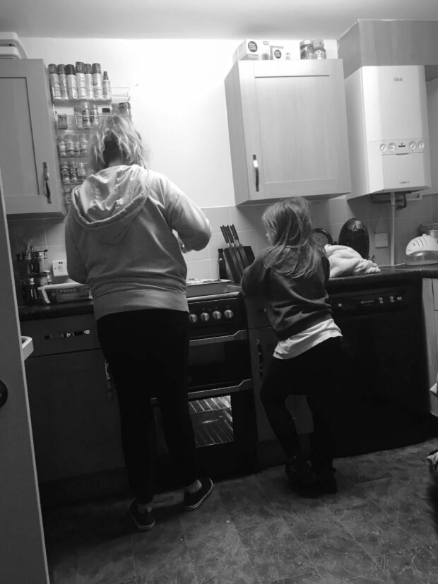 Family cooking together