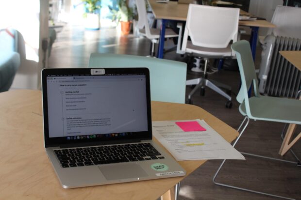 A laptop on a desk